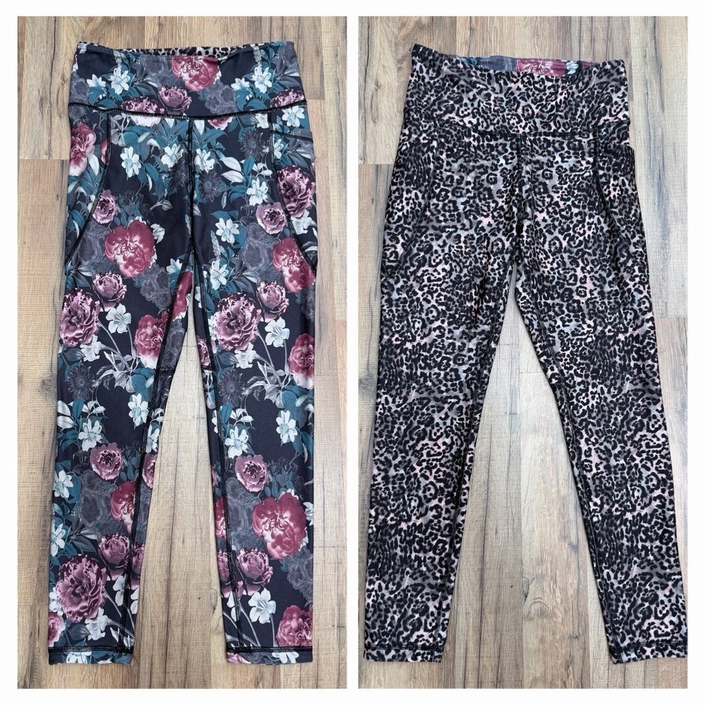 90 Degree by Reflex Reversible Yoga Leggings Leopard Floral‎ Print medium